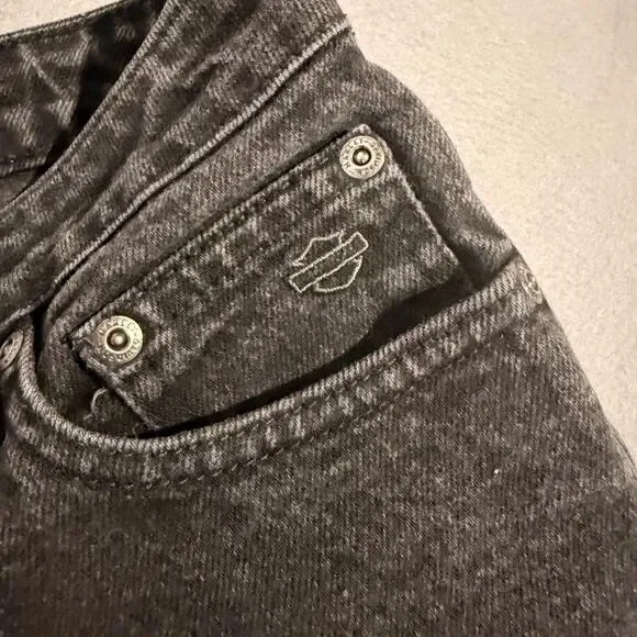 Harley-Davidson Black Bootcut Faded Jeans Moto Vintage Style Denim‎ 90s Y2K Sz 8 - Picture 5 of 9